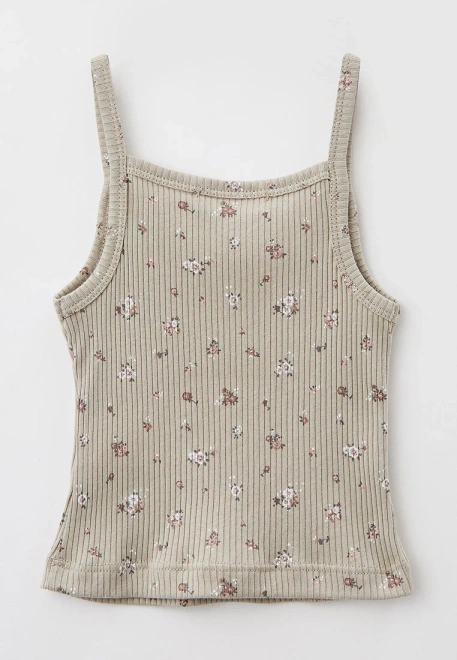 Майка укороченная на лямках из ткани в рубчик