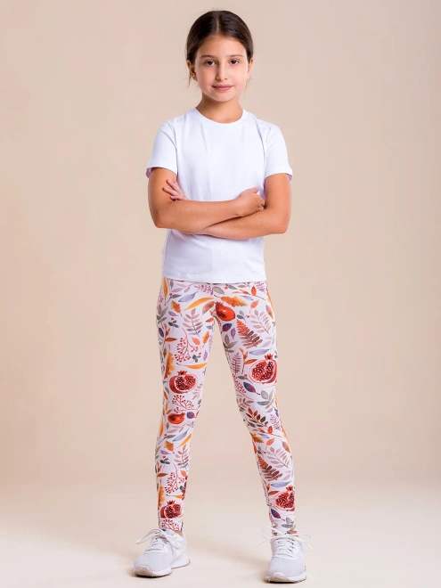 Леггинсы с гранатом и цветами в молочном окрасе