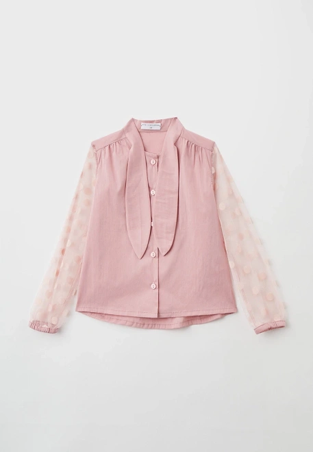 Блузка на пуговицах с рукавами из сетки в горошек