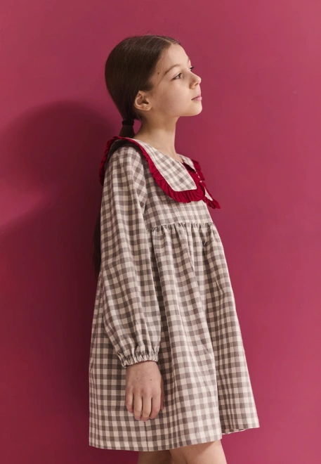 Платье Мона из хлопка в сером и белом цвете