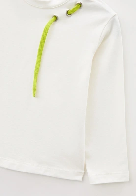 Лонгслив молочный свободного кроя с люверсом и салатовым шнуром 