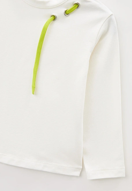 Лонгслив молочный свободного кроя с люверсом и салатовым шнуром 