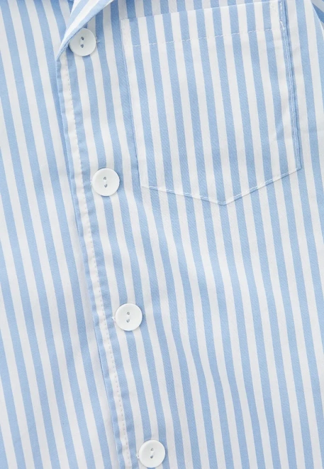 Рубашка с короткими рукавами из хлопка в голубую полоску