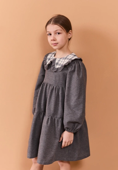 Платье Фалина из теплого хлопка в сером цвете