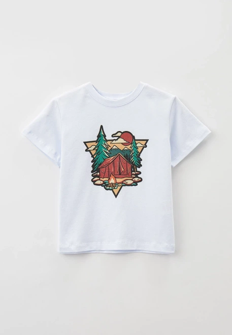 Футболка белая с рисунком в стиле кэмпинг Футболка белая с рисунком в стиле кэмпинг