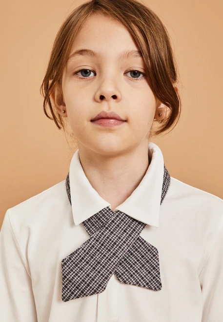 Галстук школьный из костюмной ткани в клетку на кнопке