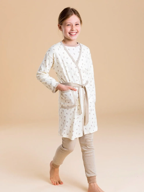 Халат из мягкого хлопкового трикотажа с принтом листочки