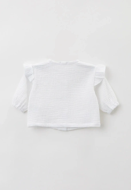 Блузка из белого муслина на пуговицах с крылышками на рукавах  Блузка из белого муслина на пуговицах с крылышками на рукавах