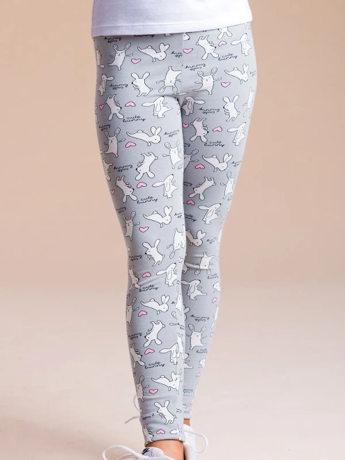 Леггинсы из трикотажа с принтом кролики на сером