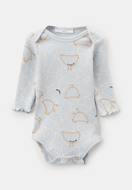 Боди из хлопкового трикотажа в рубчик с принтом курочки