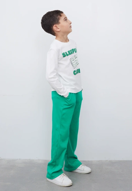 Пижама для мальчика с зелеными брюками из хлопка