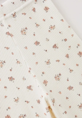 Брюки свободные из хлопка в рубчик с мелким цветочным принтом