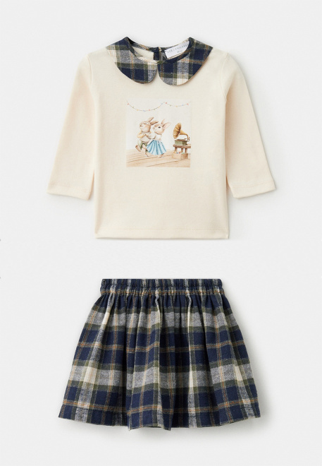 Комплект из лонгслива, юбки и повязки