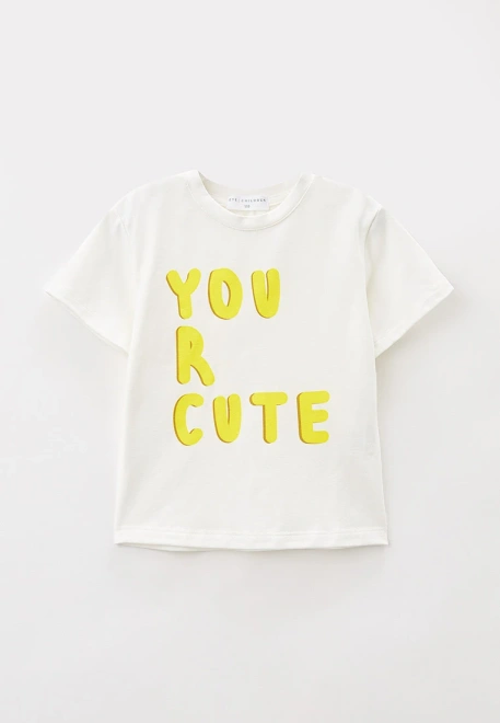 Футболка молочная с надписью YOU R CUTE в желтом цвете