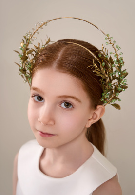 Ободок Богиня двойной с золотыми листьями и камнями