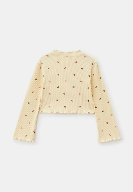 Комплект из лонгслива и брюки из ткани в рубчик с принтов вишенки 